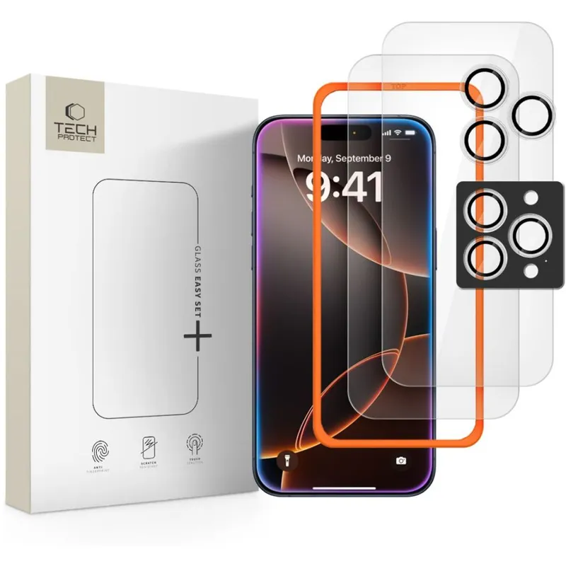 Tech-Protect Easy Set+ 3-pack Tempered Glass for iPhone 16 Pro / 17 Pro - Clear