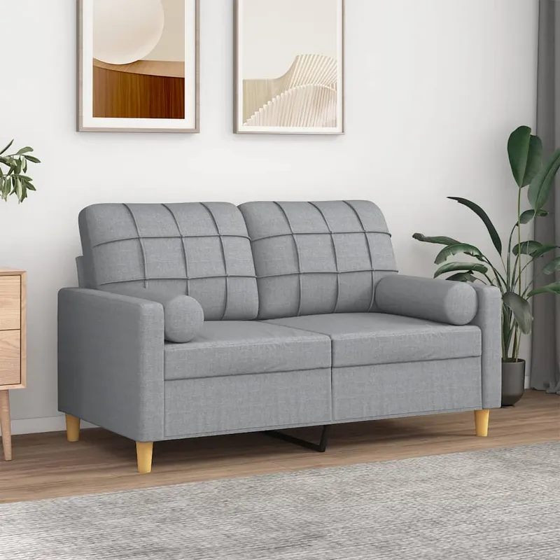 vidaXL 2-sits soffa med prydnadskuddar ljusgrå 120 cm tyg (#7418)