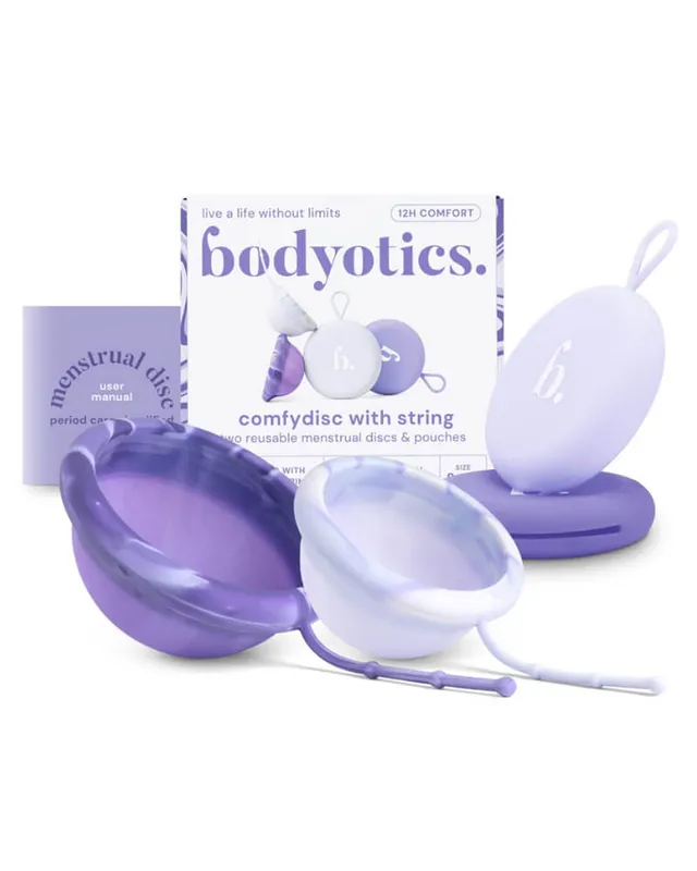 Bodyotics Comfydisc - återanvändbar mensskiva med tråd 2-pack (S & L) | medicinskt silikon från Tyskland
