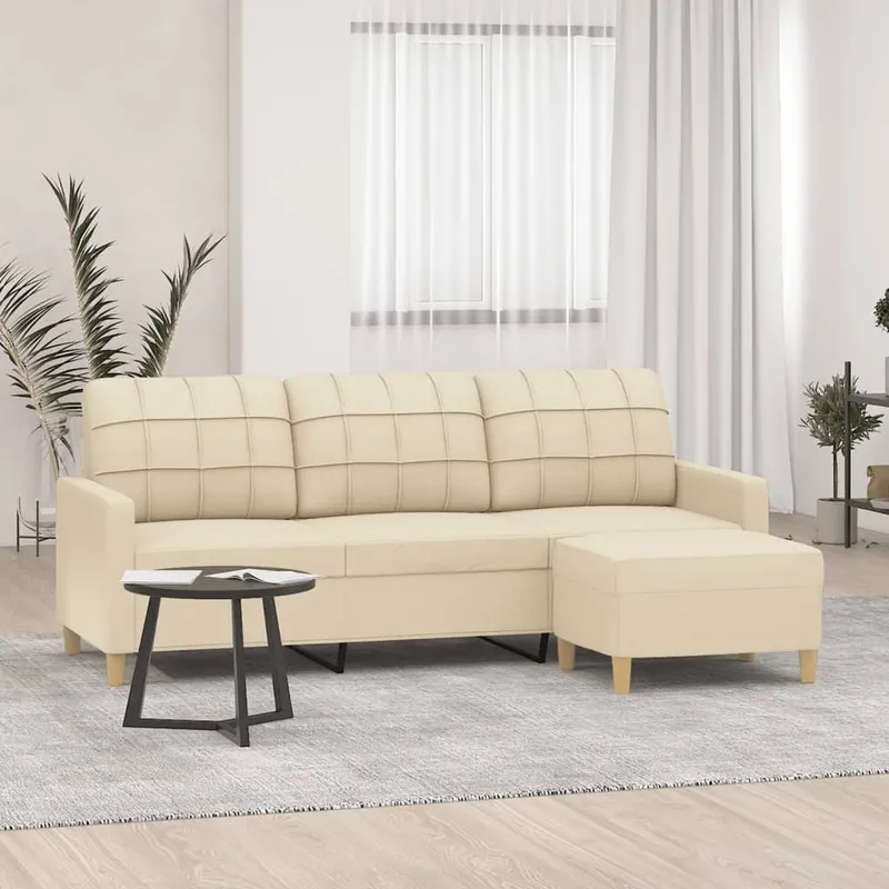 vidaXL 3-sitssoffa med fotpall Gräddvit 180 cm tyg (#9702)