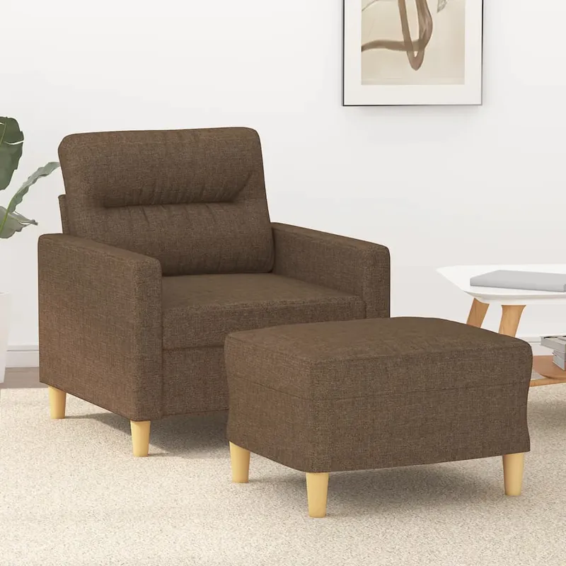 vidaXL Fåtölj med fotpall Brun 60 cm tyg (#0357)