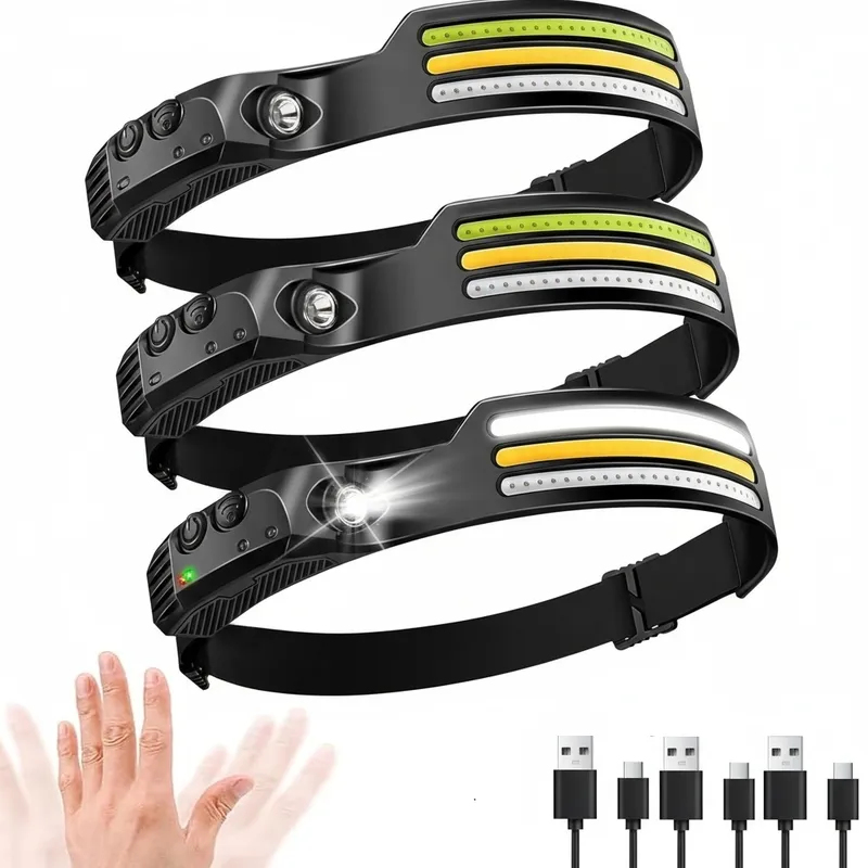 Huvudlampa uppladdningsbar 3pack, 1000 lumen 230° bred stråle superljus pannlampa