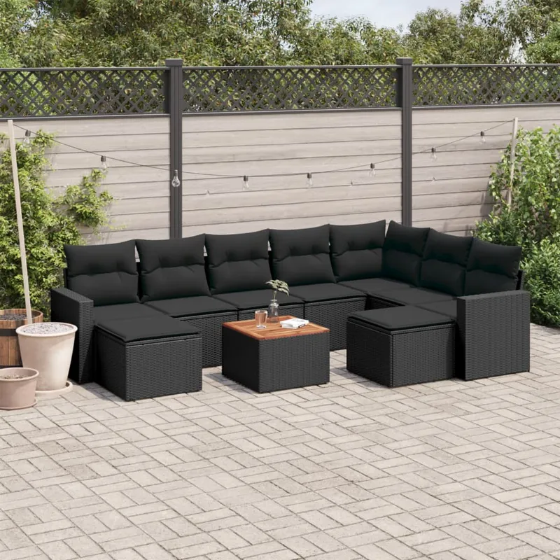 vidaXL Loungegrupp 10 delar med svarta dynor konstrotting (#2661)