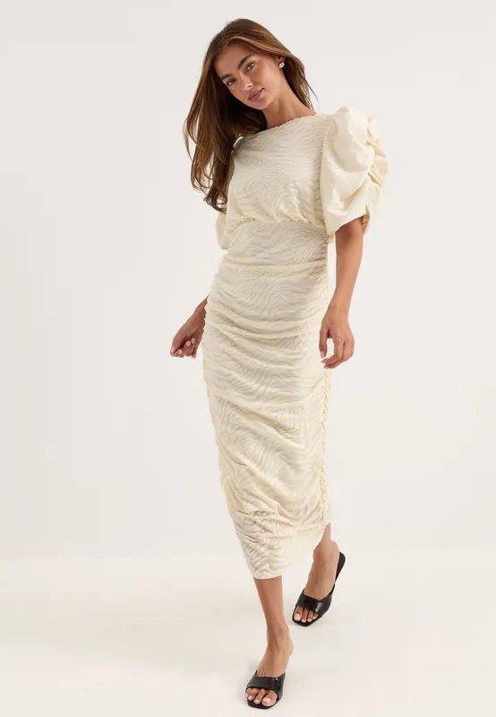 Ruched Puff Sleeve Dress (#5797)