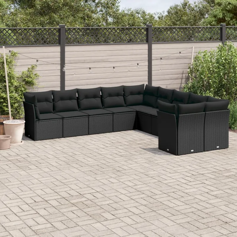 vidaXL Loungegrupp 10 delar med svarta dynor konstrotting (#8363)