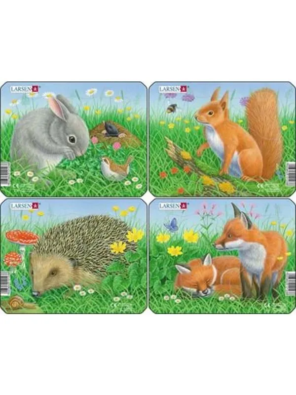 Larsen Puzzles Pussel Kanin, ekorre, igelkott och räv - 4-asst - 2D Pussel