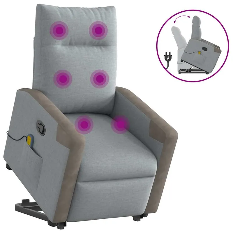 vidaXL Massagefåtölj med uppresningshjälp ljusgrå tyg (#4657)