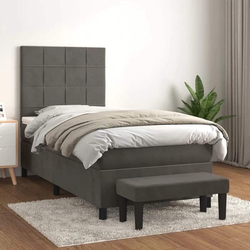vidaXL Ramsäng med madrass mörkgrå 90×200 cm sammet (#8323)