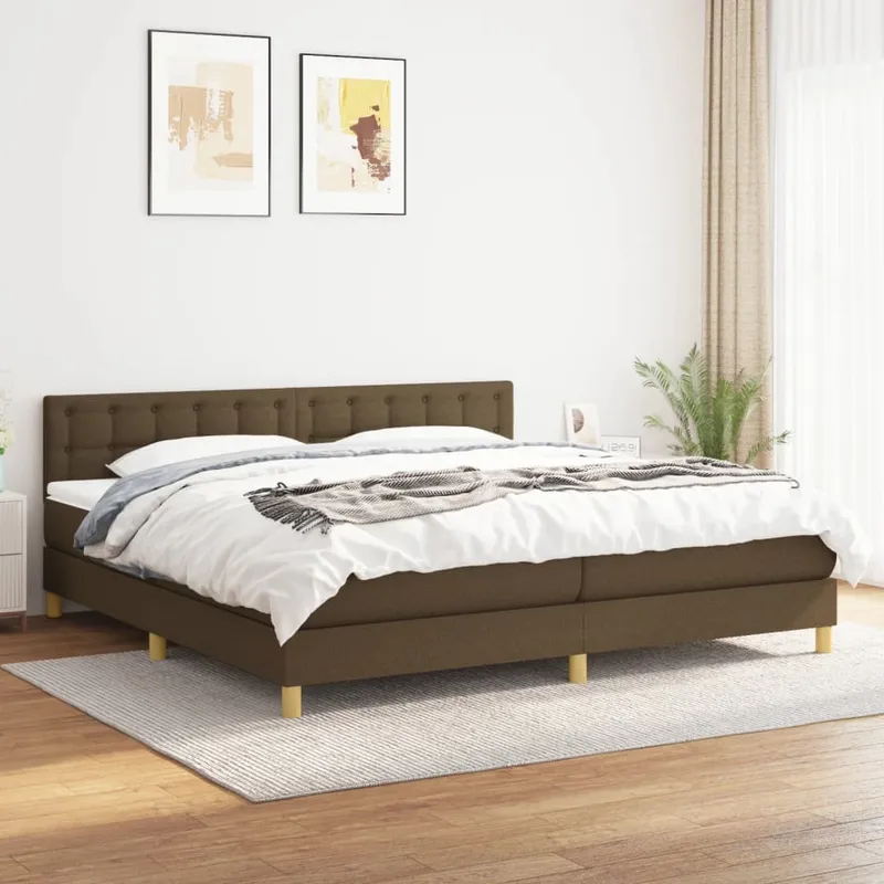 vidaXL Ramsäng med madrass mörkbrun 200×200 cm tyg (#6285)