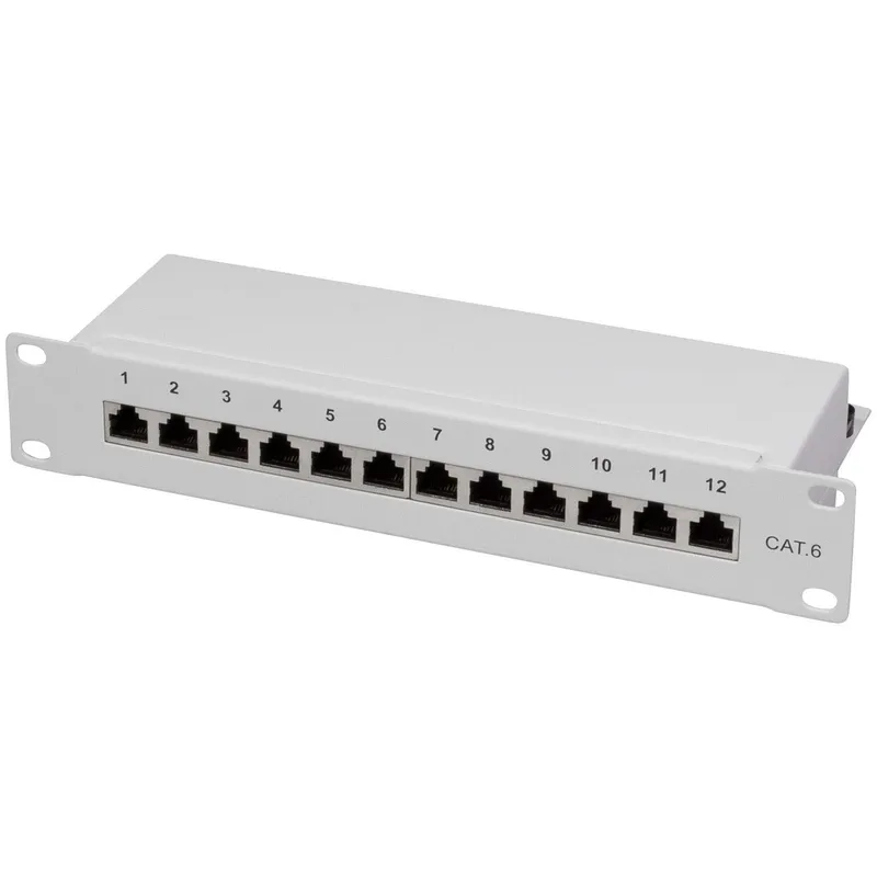 Patchpanel 12-portar Cat6 för 10″ rack U1 Grå