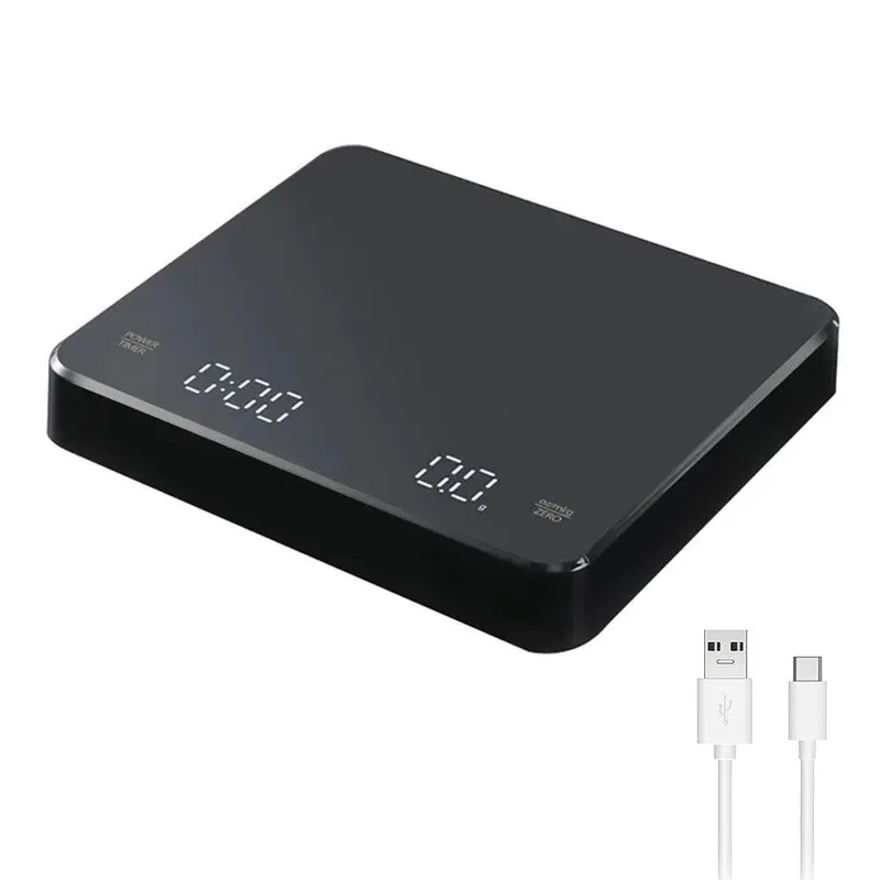 Digital kaffevåg med timer LED-skärm Espresso USB 3 kg Max. väger 0,1 g Hög precision mäter i Oz/ml/g Köksvåg svart