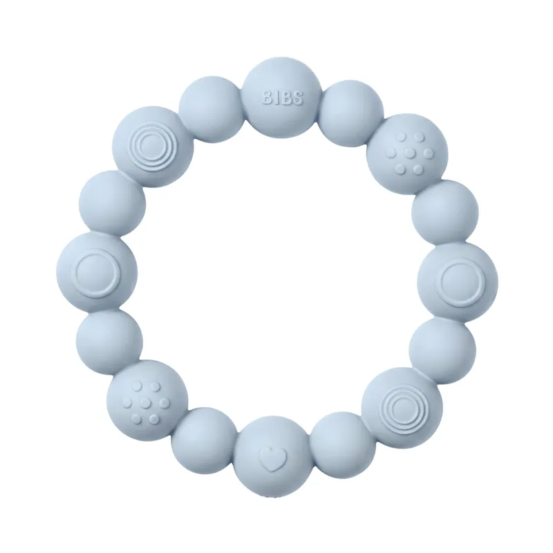 BIBS Teething Ring Beaded Baby Blue