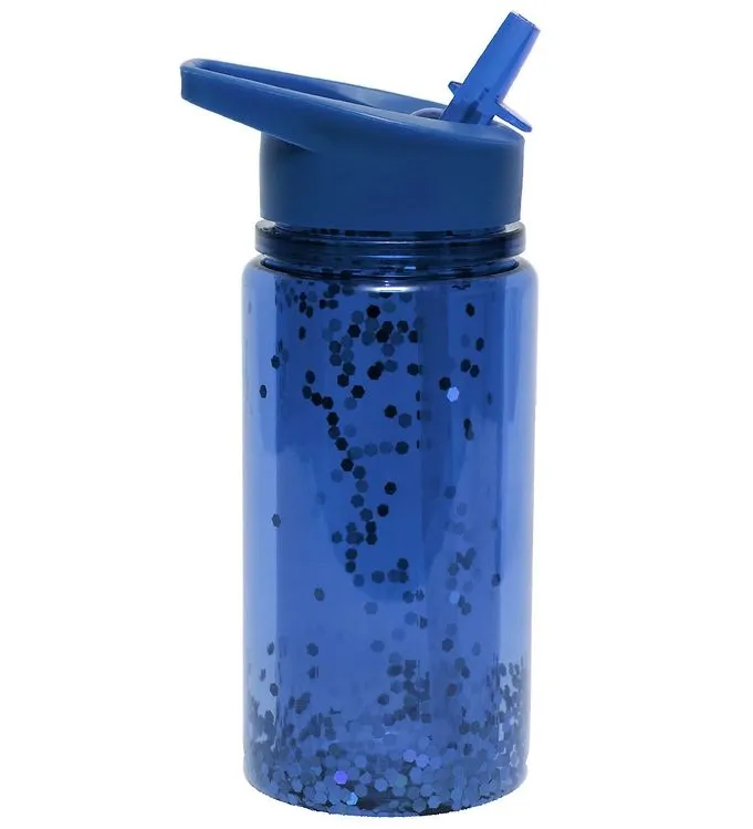 Petit Monkey Vattenflaska m. Sugrör - 300 ml - Glitter Natt Blue