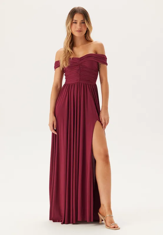 Bardot Rouched Maxi Split Dress (#5788)