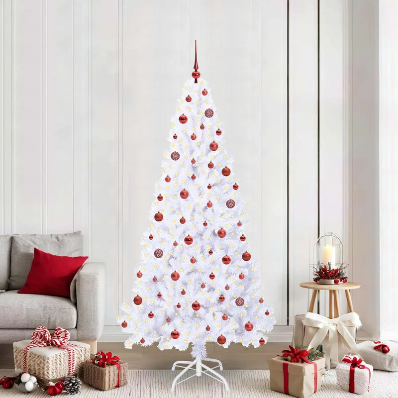 vidaXL Konstgjord julgran med 300 LED-lampor Vit 210 cm PVC och stål (#9170)