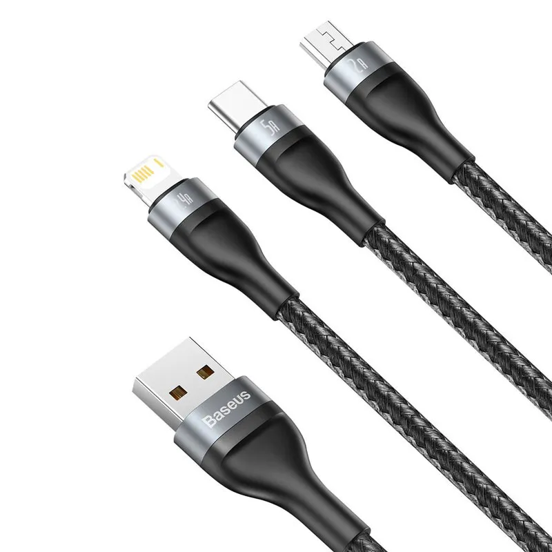 3in1 Typ-C / Lightning / Micro, 40W, 5A 1.2m - Svart
