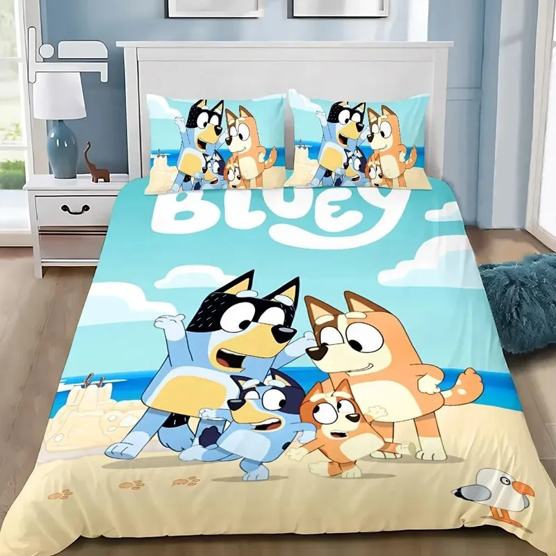 Tilpasset Tegneserie B-Blueys Bandit Chilli Dynetrekk Putetrekk Sengetøy Sett Voksen Gutt Jente Soverom Barn Enkelt Dobbelt AU Single 140x210cm (#4724)