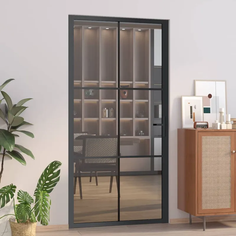 Vidaxl Innerdörr, 102,5X201,5 Cm, Svart, ESG-Glas Och Aluminium