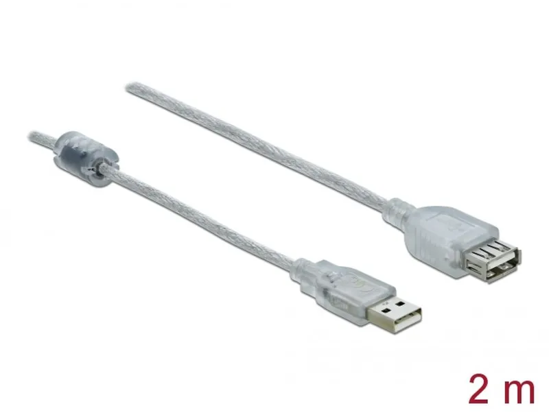 Delock Förlängningskabel USB-A 2.0 hane till USB-A 2.0 hona 2m – Transparent