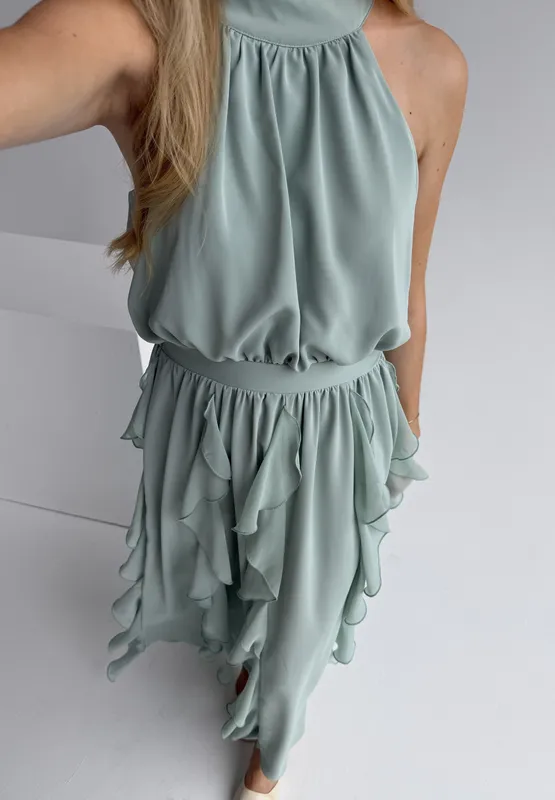 Frill Halterneck Ankle Dress (#0116)