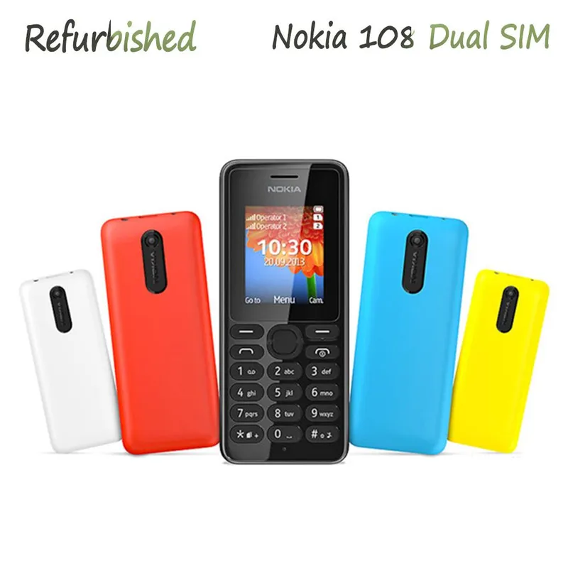 Renoverad Nokia Original Nokia 108 Dubbla SIM GSM 900 / 1800 Mobiltelefon Med 2 SIM Simple Set röd