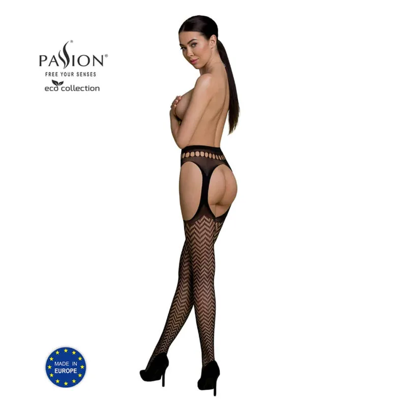 Passion Woman – Strumpbyxa med höfthållare i nät, snörning One-Size – Svart