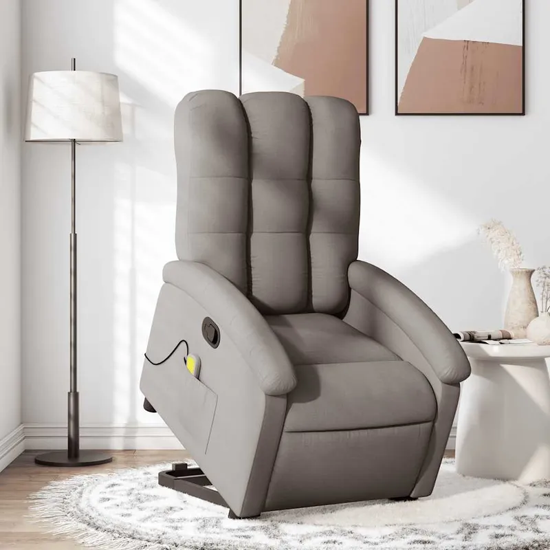 vidaXL Massagefåtölj med uppresningshjälp taupe tyg (#6004)