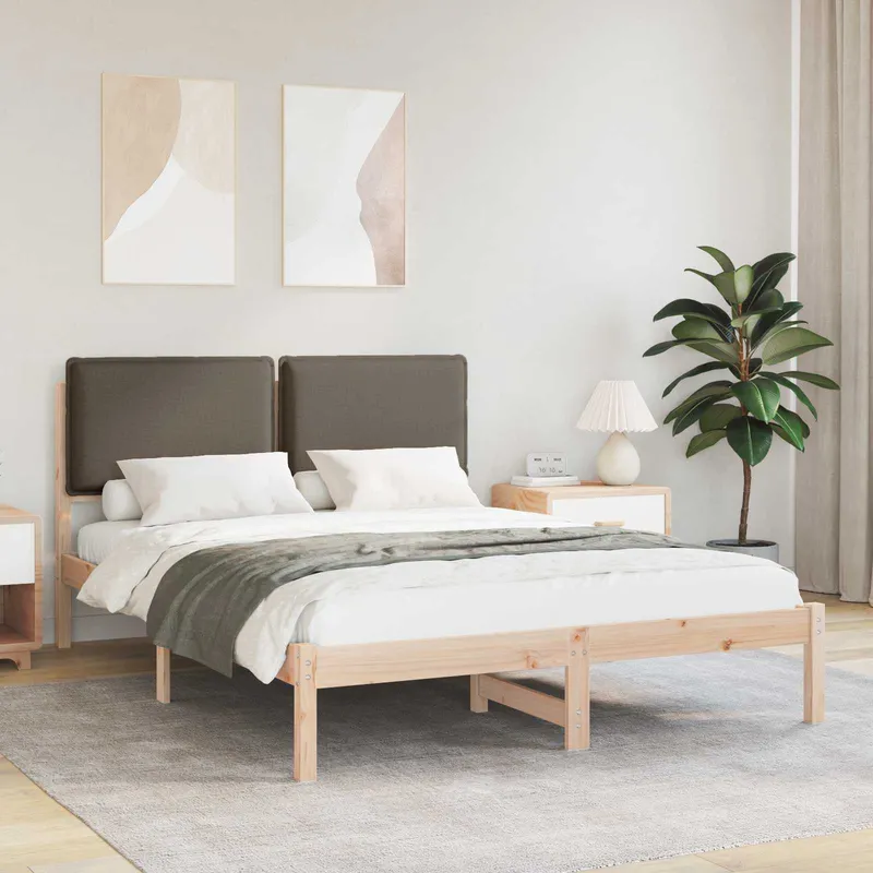 vidaXL Sängram med Klädd Huvudgavel Taupe 120 x 190 cm Massivt furu