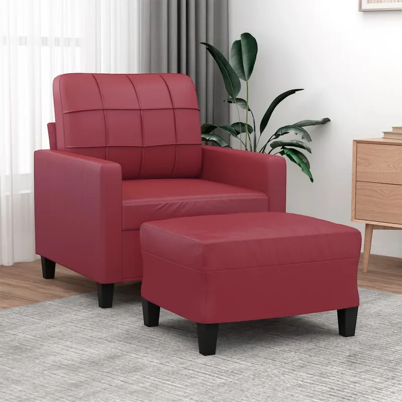 vidaXL Fåtölj med fotpall vinröd 60 cm Konstläder (#9795)