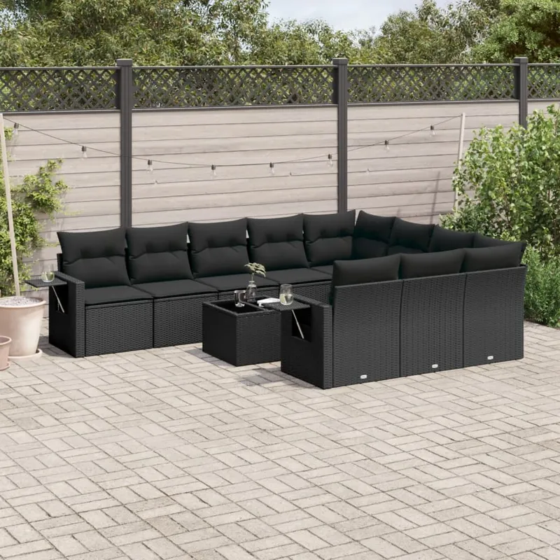 vidaXL Loungegrupp för trädgården m. dynor 11 delar konstrotting svart (#0469)