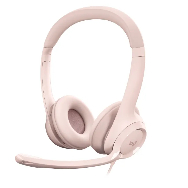 Logitech H390 trådbundet headset för PC/Laptop, stereohörlurar med brusreducerande mikrofon, USB-A, ROSE