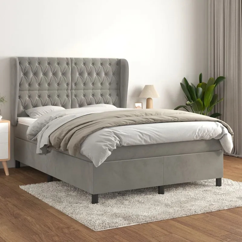 vidaXL Ramsäng med madrass ljusgrå 140×190 cm sammet (#2630)
