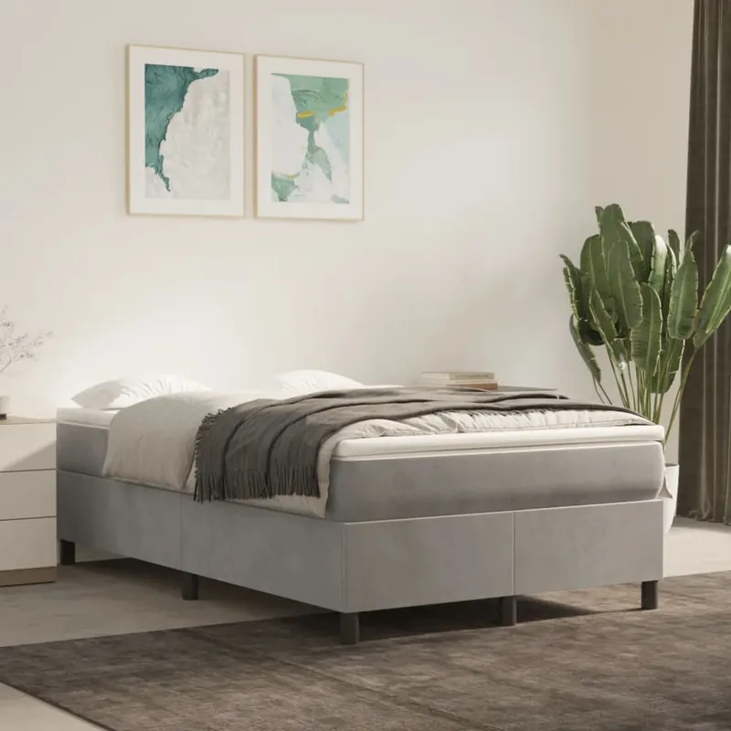 vidaXL Boxspring-sängram ljusgrå 120×200 cm sammet