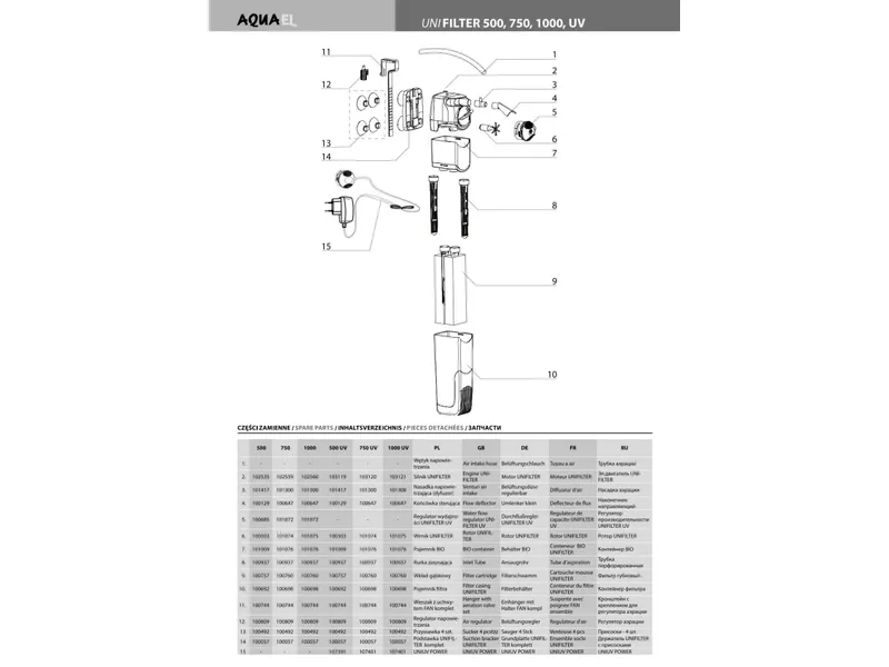 AQUAEL UNI UVC 500 Internal Aquarium Filter with UV Clarifier