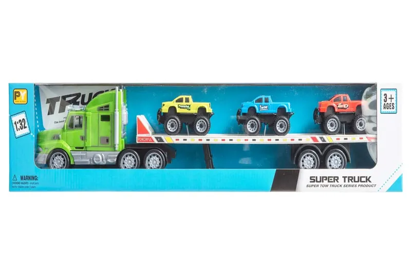 Orange Transportlastbil med 3 Monster Truck Leksaksset