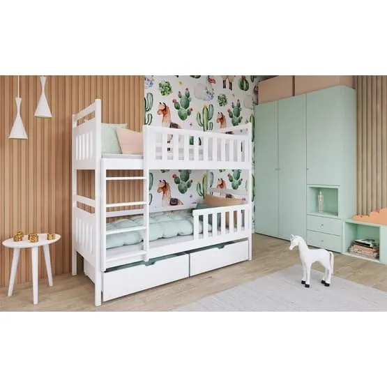 Lano Meble MONIKA – Våningssäng Med Lådor – 80×160 Cm – Vit