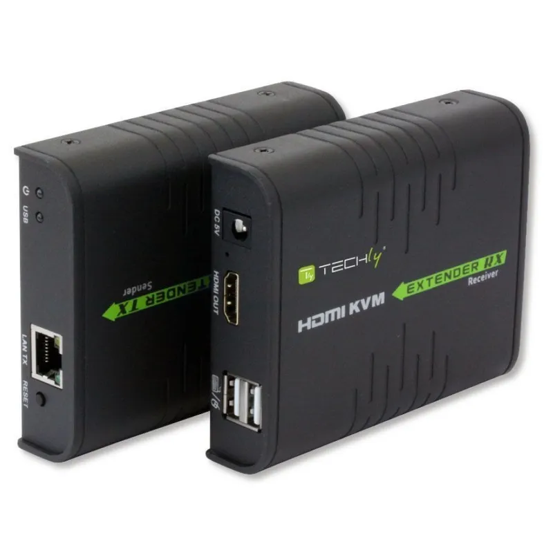 TECHly 120m HDMI KVM EXTENDER over Network Cable – Sändare och mottagare – förlängare för tangentbord/video/mus/ljud – 1GbE, USB 2.0, HDMI – 10Base-T, 100Base-TX, 1000Base-T – upp till 120 m