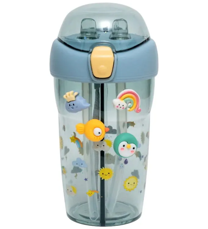 Petit Monkey Vattenflaska m. Sugrör - 430 ml - Mousserande Sky