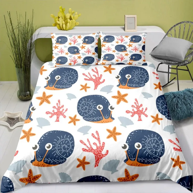 Fargerikt Snegldyne Trekksett Søtt Kawaii Dyr Polyester Dynetrekk King Queen Size For Barn Gutter Jenter Sengetøy Sett EU single(135x200cm)