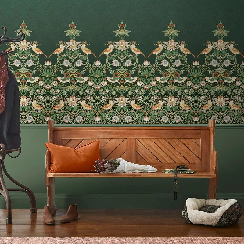 Graham & Brown William Morris At Home 125310 Tapet Strawberry Thief Green Fixed Size Mural Grön/multi