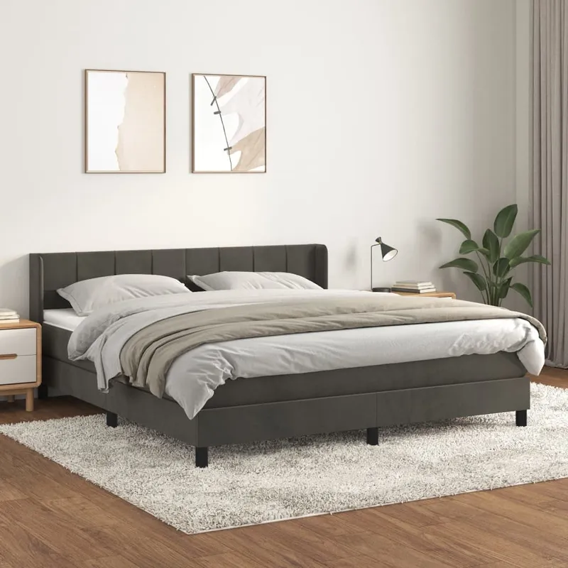vidaXL Ramsäng med madrass mörkgrå 180×200 cm sammet (#7479)
