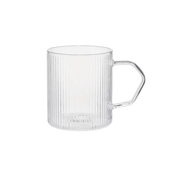 Räfflad latteglas med handtag CHiATO, 320 ml - Transparent