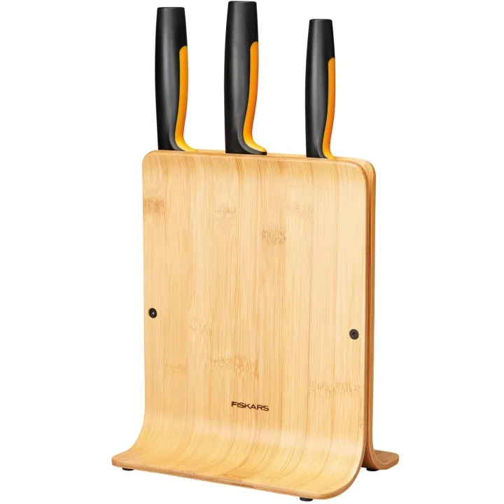 Fiskars Functional Form Knivblock i bambu med 3 knivar