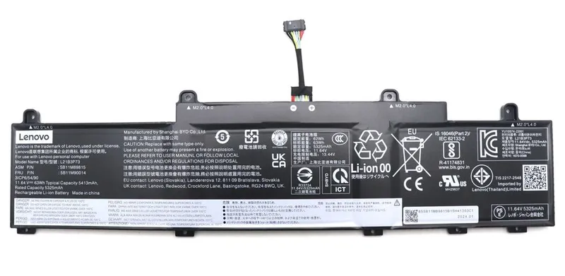 Lenovo Laptop Batteri internt, 3c 63Wh, Li-ion, BYD