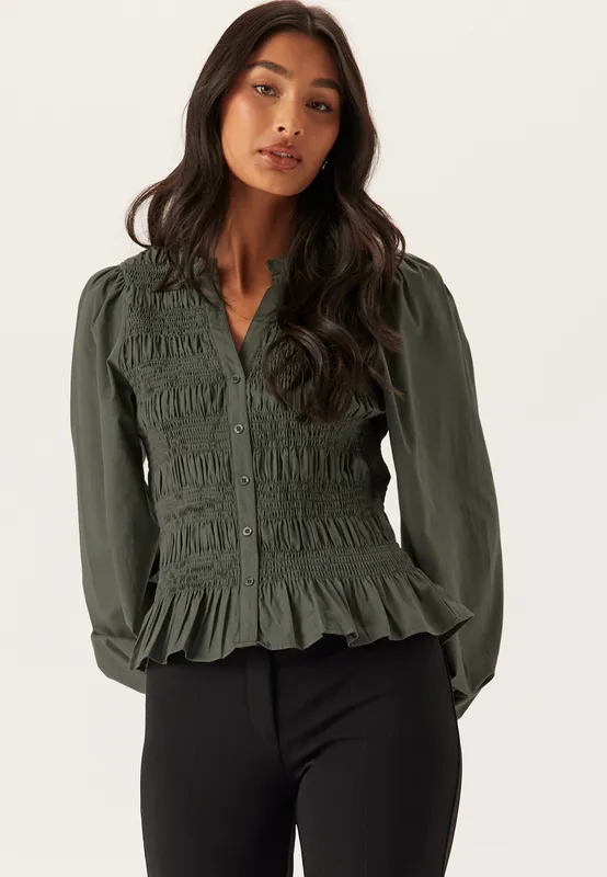 V-neck Cotton Smock Blouse (#8409)