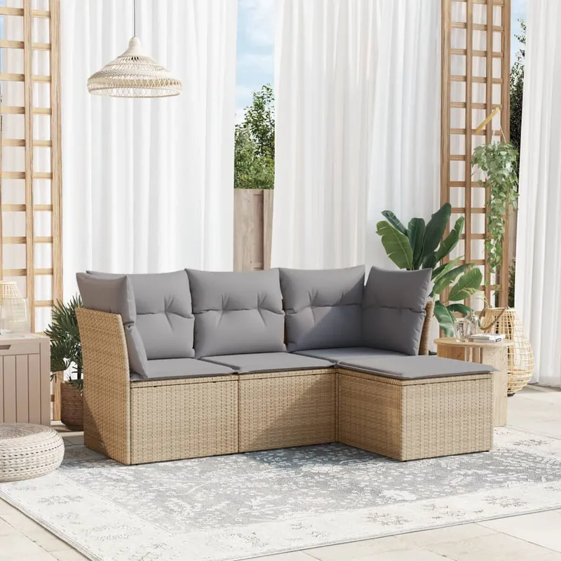 vidaXL Soffgrupp för trädgård med dynor 4 delar beige konstrotting (#1401)