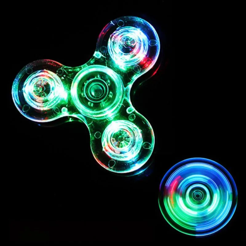 Star Shine Transparent Crystal LED Fidget Hand Spinner Stress Relief Toy Triangel Single Finger Gyro (#2840)