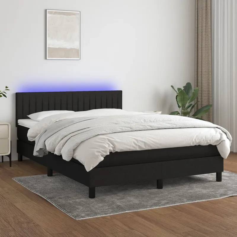 vidaXL Ramsäng med madrass & LED svart 140×200 cm tyg