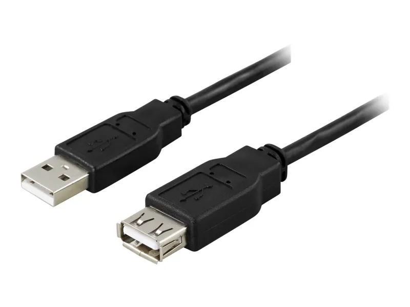 DELTACO USB2-101S – USB-förlängningskabel – USB (hona) till USB (hane) – USB 2.0 – 10 cm – svart
