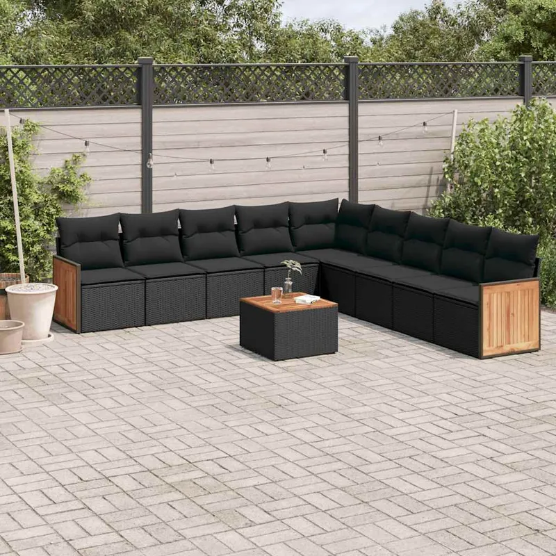 vidaXL Loungegrupp 10 delar med svarta dynor konstrotting (#7088)